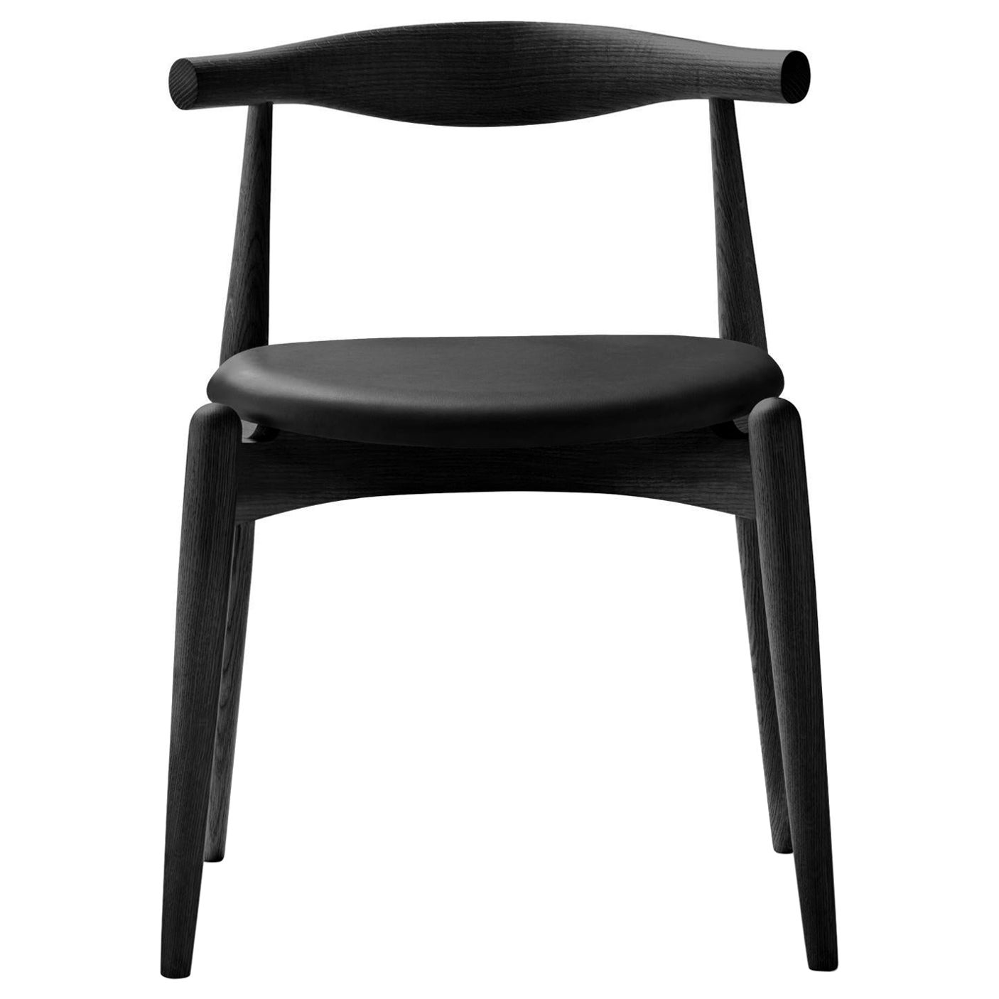 CH20 Elbow Chair in Oak Black Finish with Loke 7150 Black Leather Seat For Sale