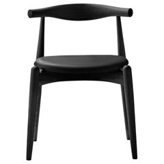 CH20 Elbow Chair in Oak Black Finish with Loke 7150 Black Leather Seat