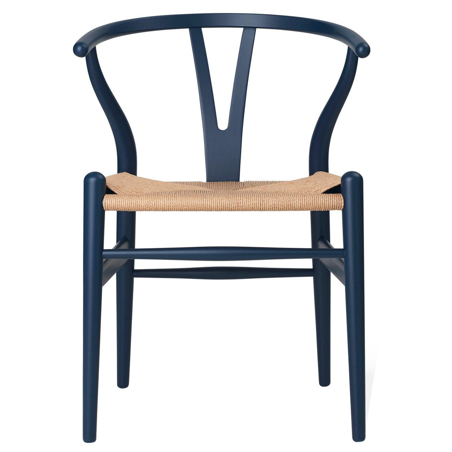 Chaise Wishbone CH24 en bois de hêtre avec finition bleue douce et cordon en papier naturel
