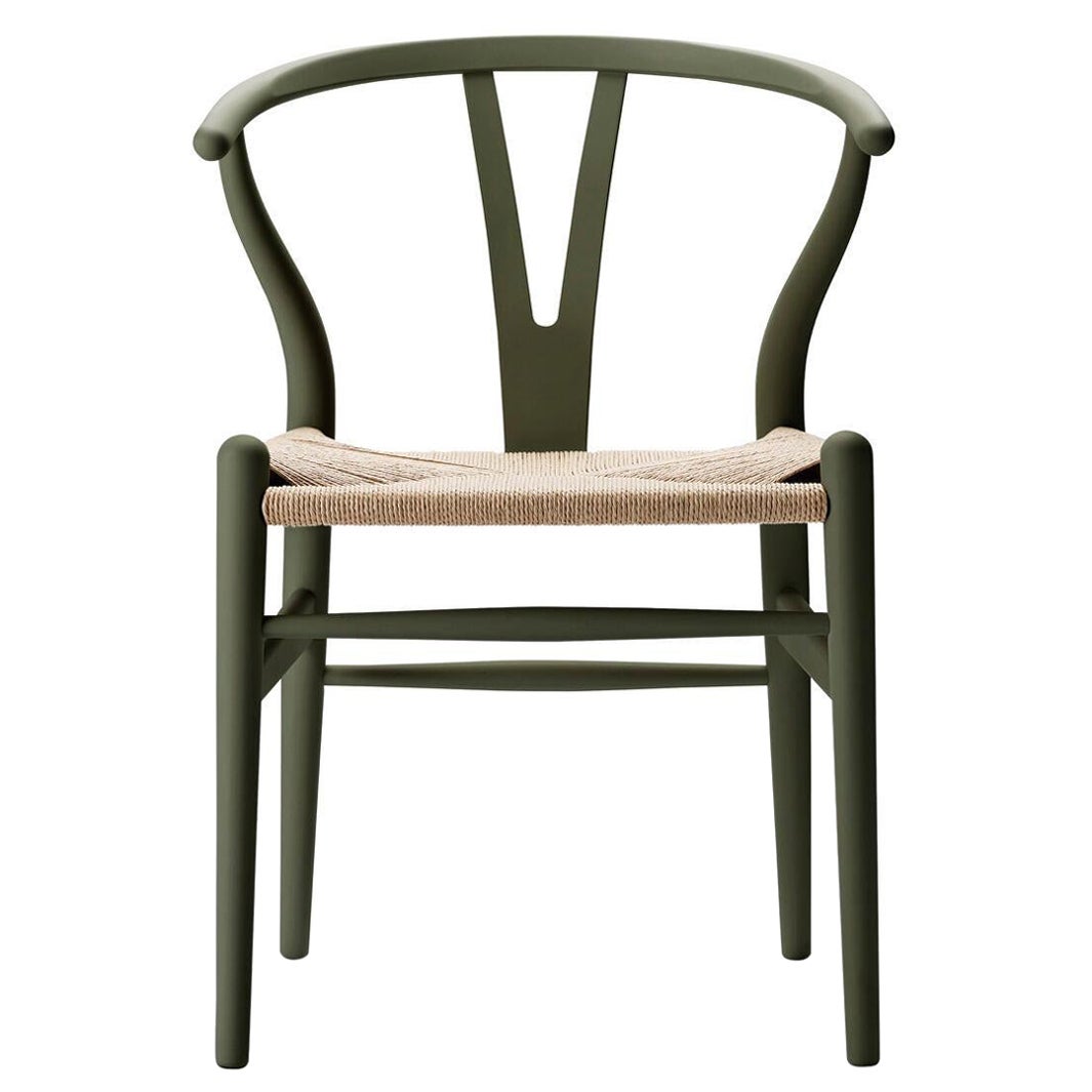 CH24 Wishbone Chair in Beech Wood with Soft Seaweed Finish and Natural Papercord For Sale