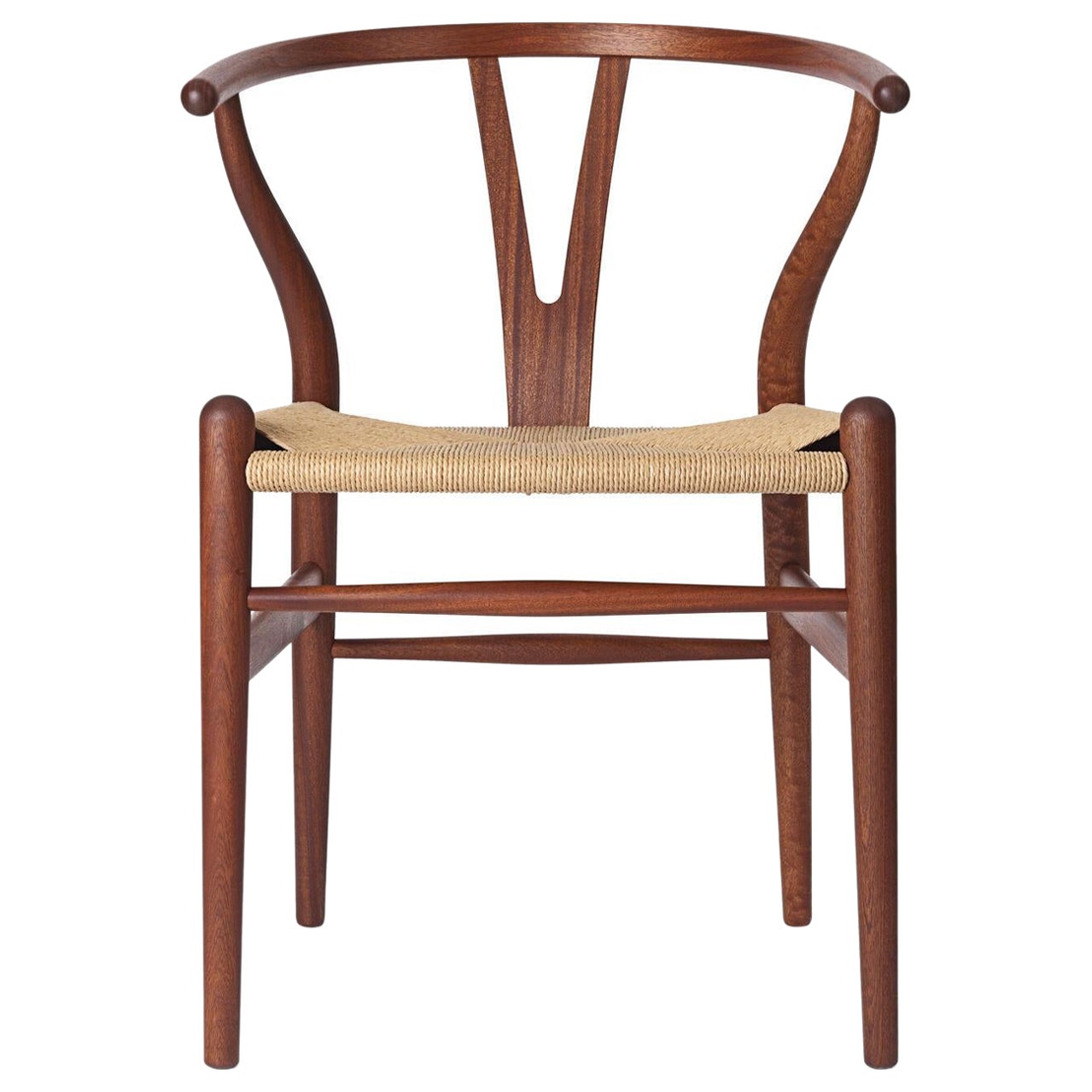 CH24 Wishbone Chair in Mahogany Oil Finish with Natural Papercord *Quickship* For Sale