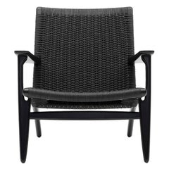 CH25 Easy Chair in Oak Painted Black Finish with Black Papercord *Quickship*