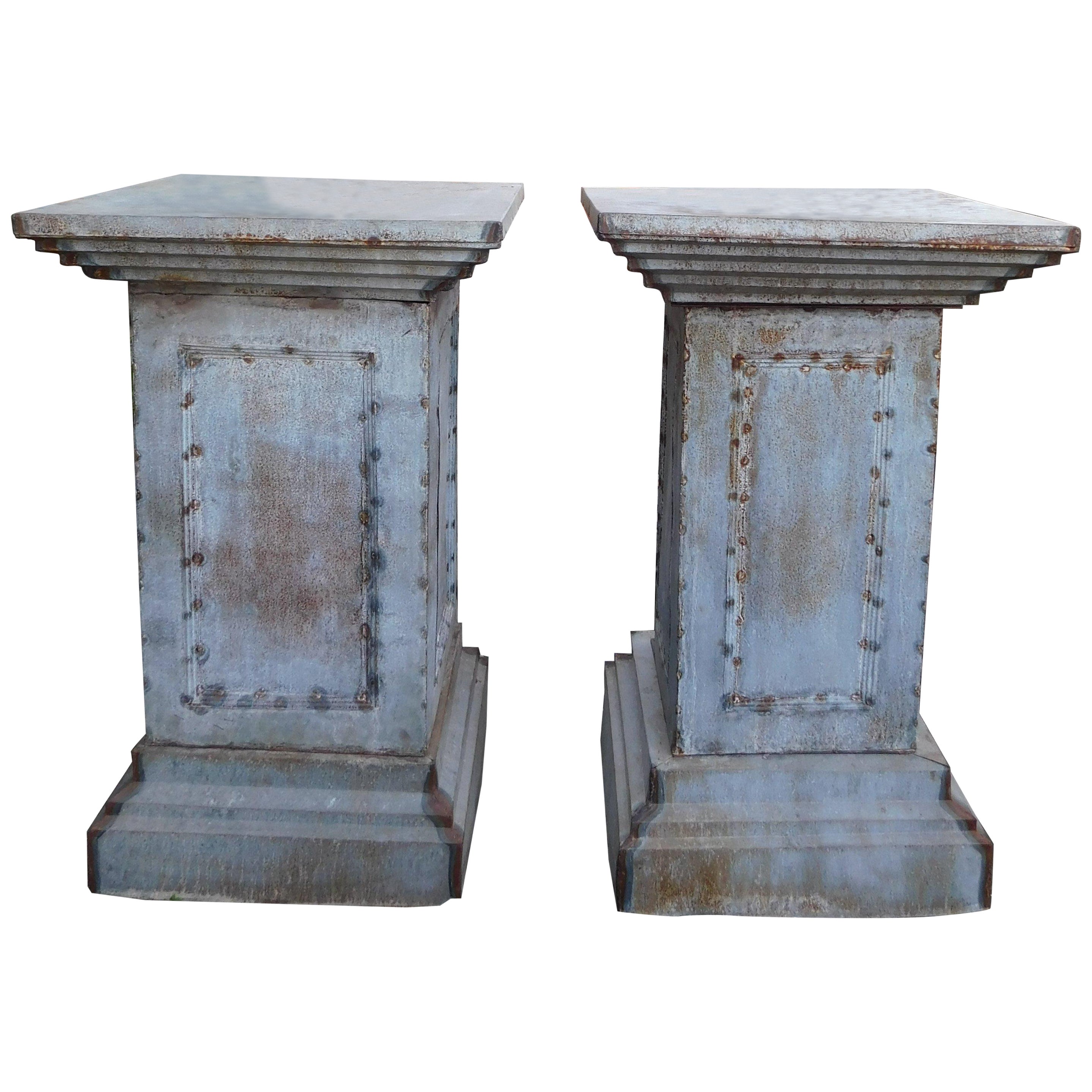 Pair of sheet metal vase or statue holder pedestals, Italy For Sale