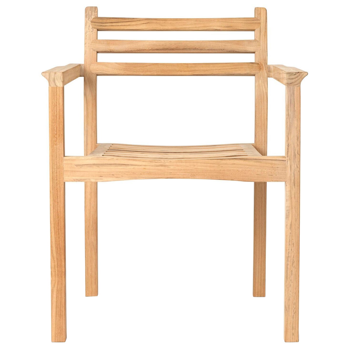 AH502 Stackable Outdoor Dining Chair with Arms in Untreated Teak *Quickship* For Sale