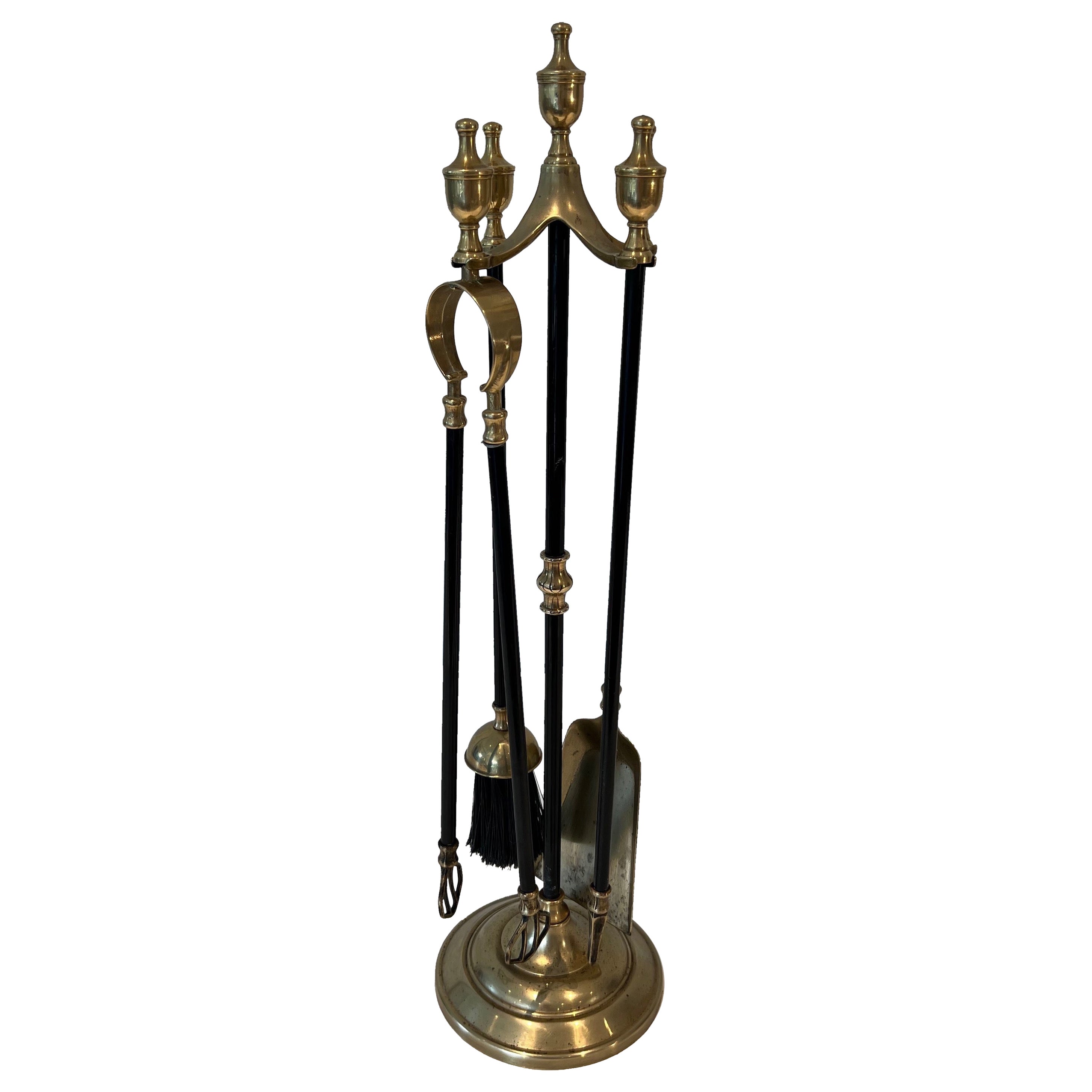 Brass and Black Lacquered Metal Fireplace Tools. Circa 1940 For Sale