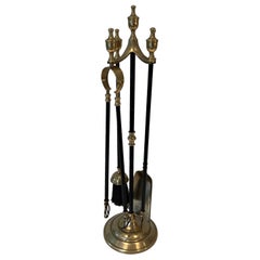 Brass and Black Lacquered Metal Fireplace Tools. Circa 1940