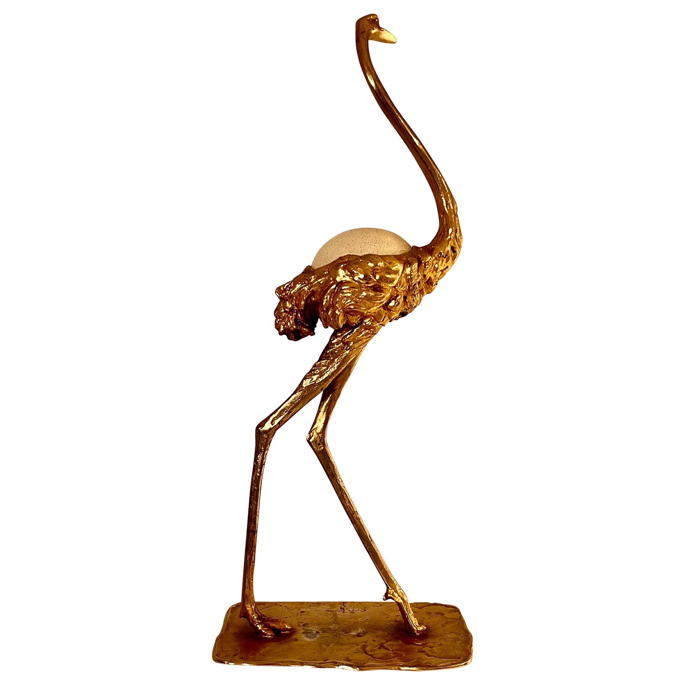 Gabriella Crespi Bronze Ostrich Sculpture with Ostrich Egg