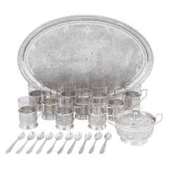 Persian Engraved Glass and Silver Part-Drinks Service 