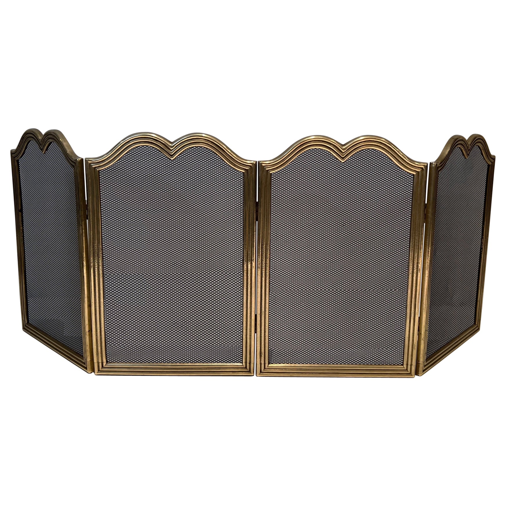 Neoclassical Style Brass and Grilling Fireplace Screen  For Sale