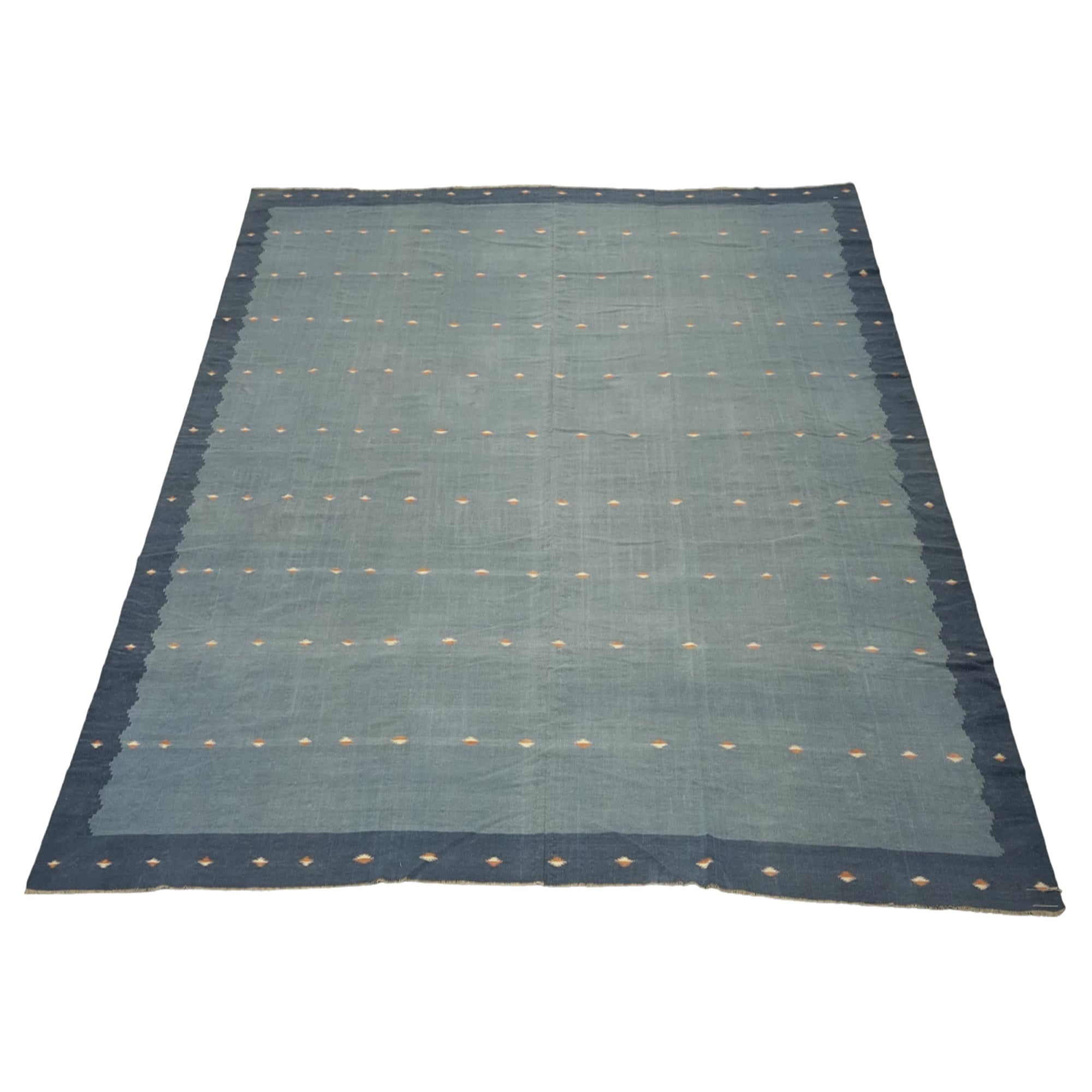 Geometrischer quadratischer Vintage-Dhurrie-Teppich in Blau von Rug & Kilim im Angebot