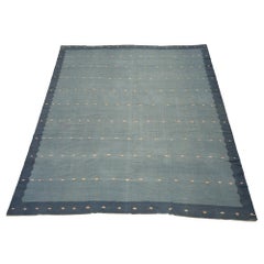 Geometrischer quadratischer Vintage-Dhurrie-Teppich in Blau von Rug & Kilim