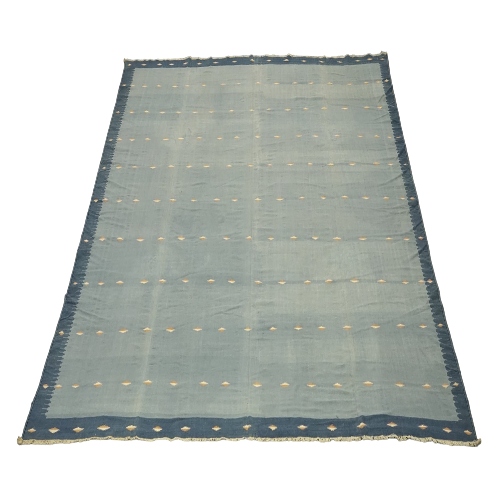 Vintage Dhurrie Geometric Square Rug in Blue from Rug & Kilim For Sale