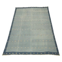 Tapis carré Dhurrie géométrique bleu vintage de Rug & Kilim