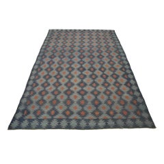 Retro Dhurrie Geometric Runner Rug in Blue from Rug & Kilim