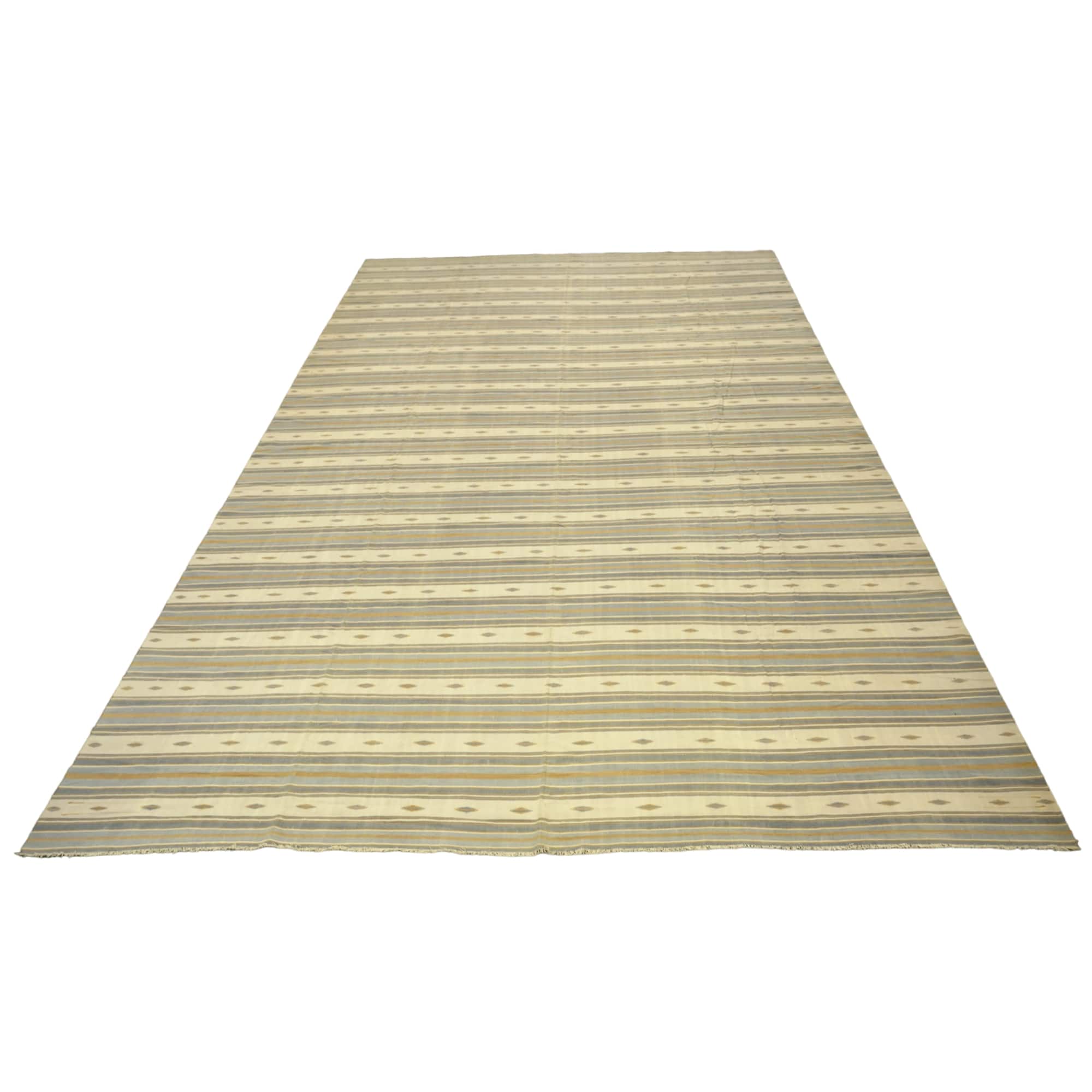 Vintage Dhurrie Rug in Beige-Brownwith Stripes, from Rug & Kilim For Sale