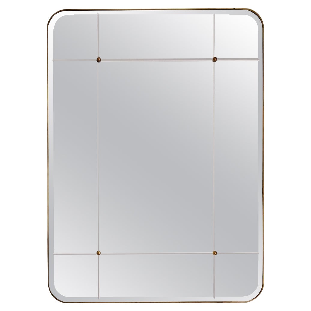 Bathroom Mirror for Sanders in Cut-Glass and Brass — Small