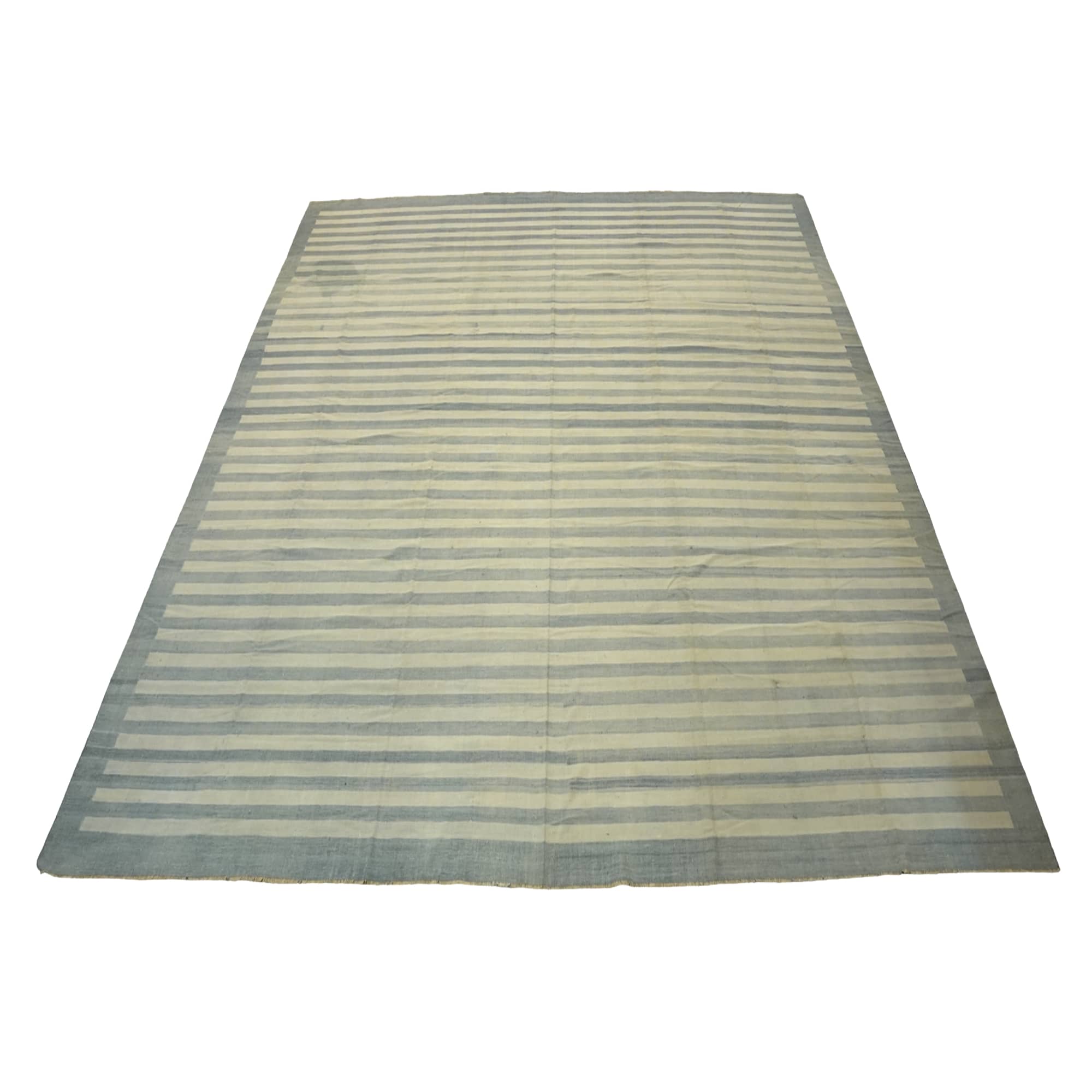 Vintage Dhurrie Rug in Bluewith Stripes, from Rug & Kilim For Sale