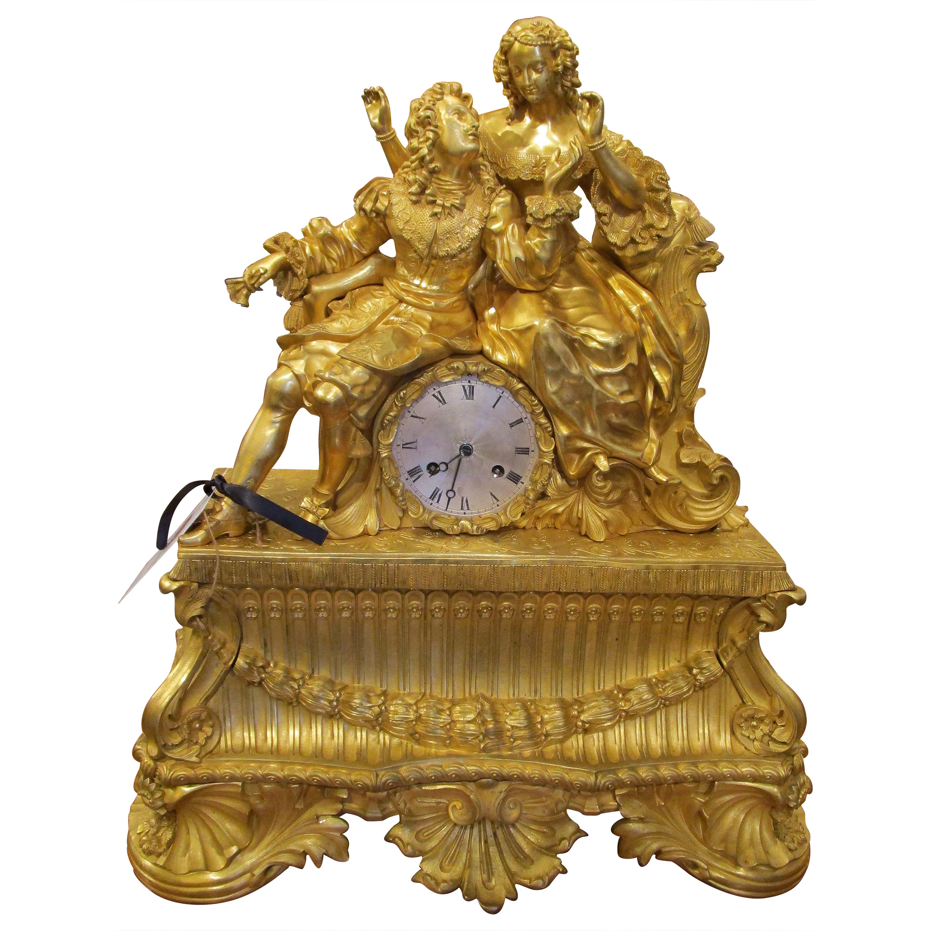 A fine large 19th century French fire gilt bronze mantel clock.  For Sale