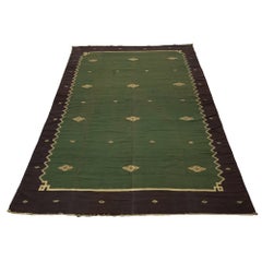 Retro Dhurrie Geometric Rug in Green and Brown from Rug & Kilim