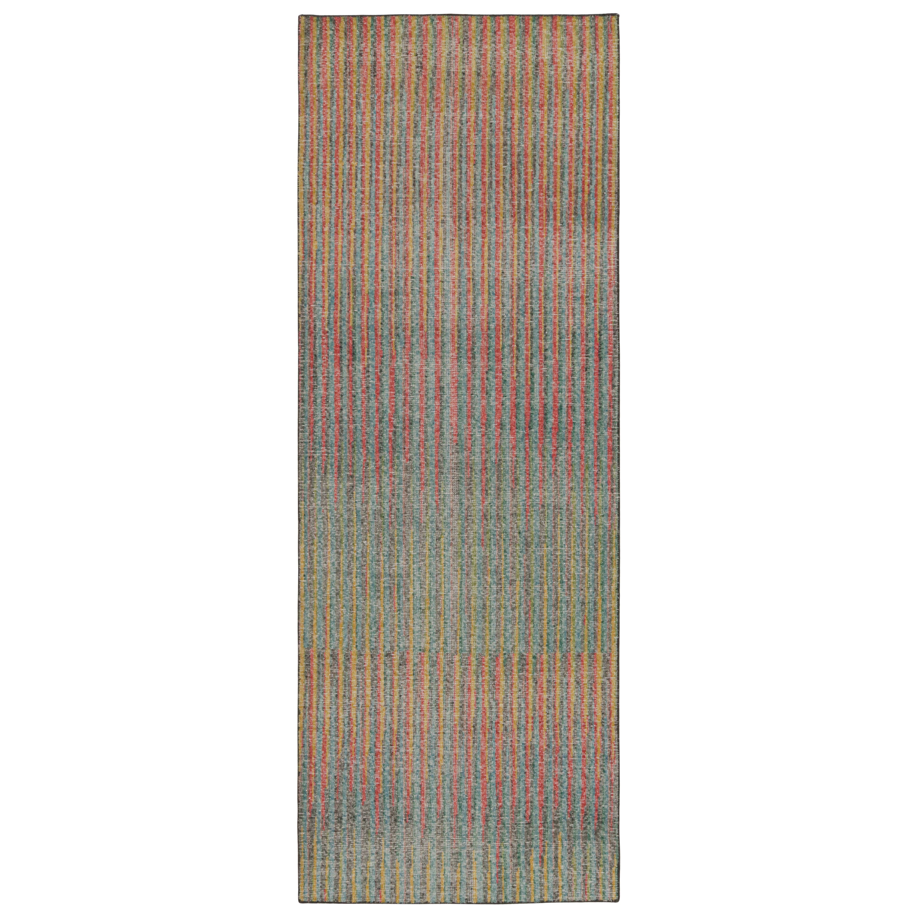 Rug & Kilim’s Contemporary Abstract Runner Rug with Polychromatic Stripes For Sale
