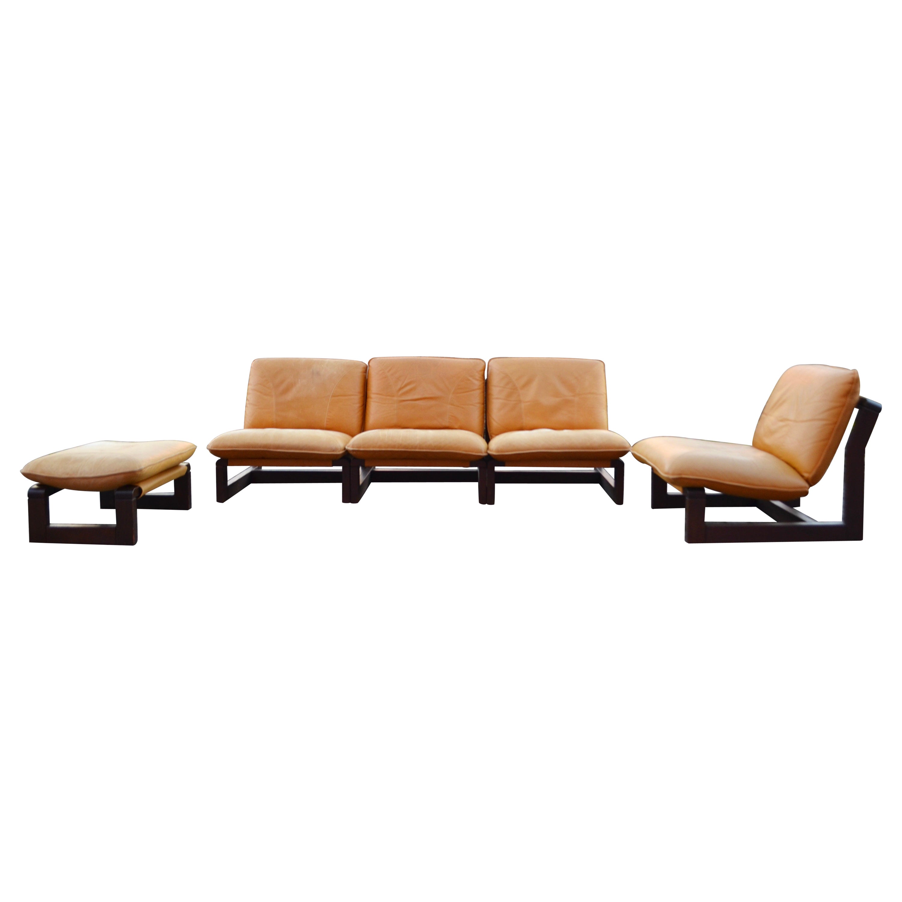 Canapé sectionnel modulaire en cuir cognac Dreipunkt International Vintage  en vente