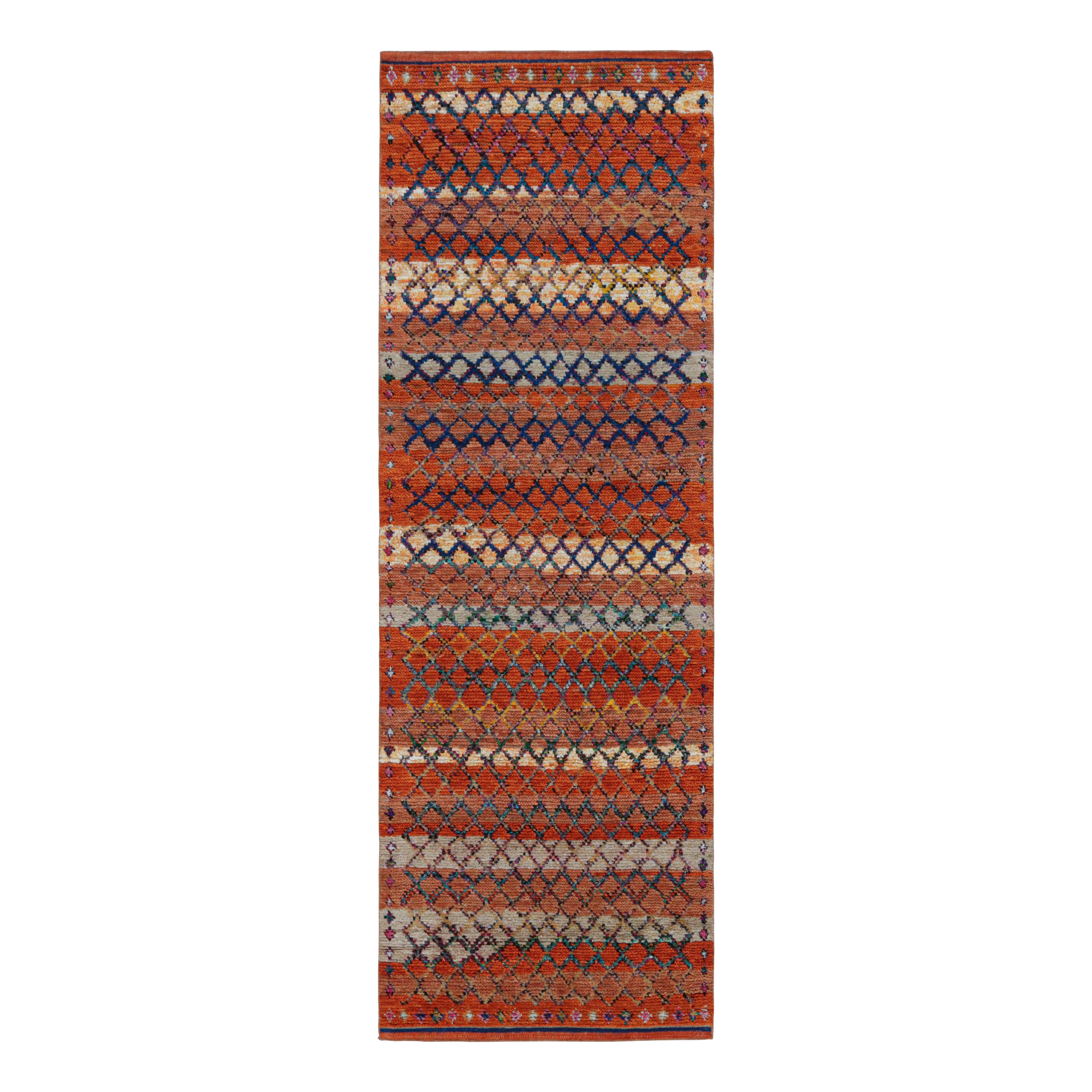 Rug & Kilim’s Moroccan Style Runner Rug in Orange with Geometric Patterns For Sale