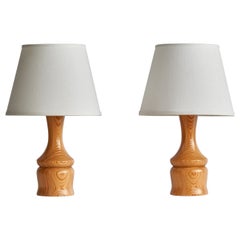 Vintage Swedish Designer, Table Lamps, Pine, Sweden, 1970s