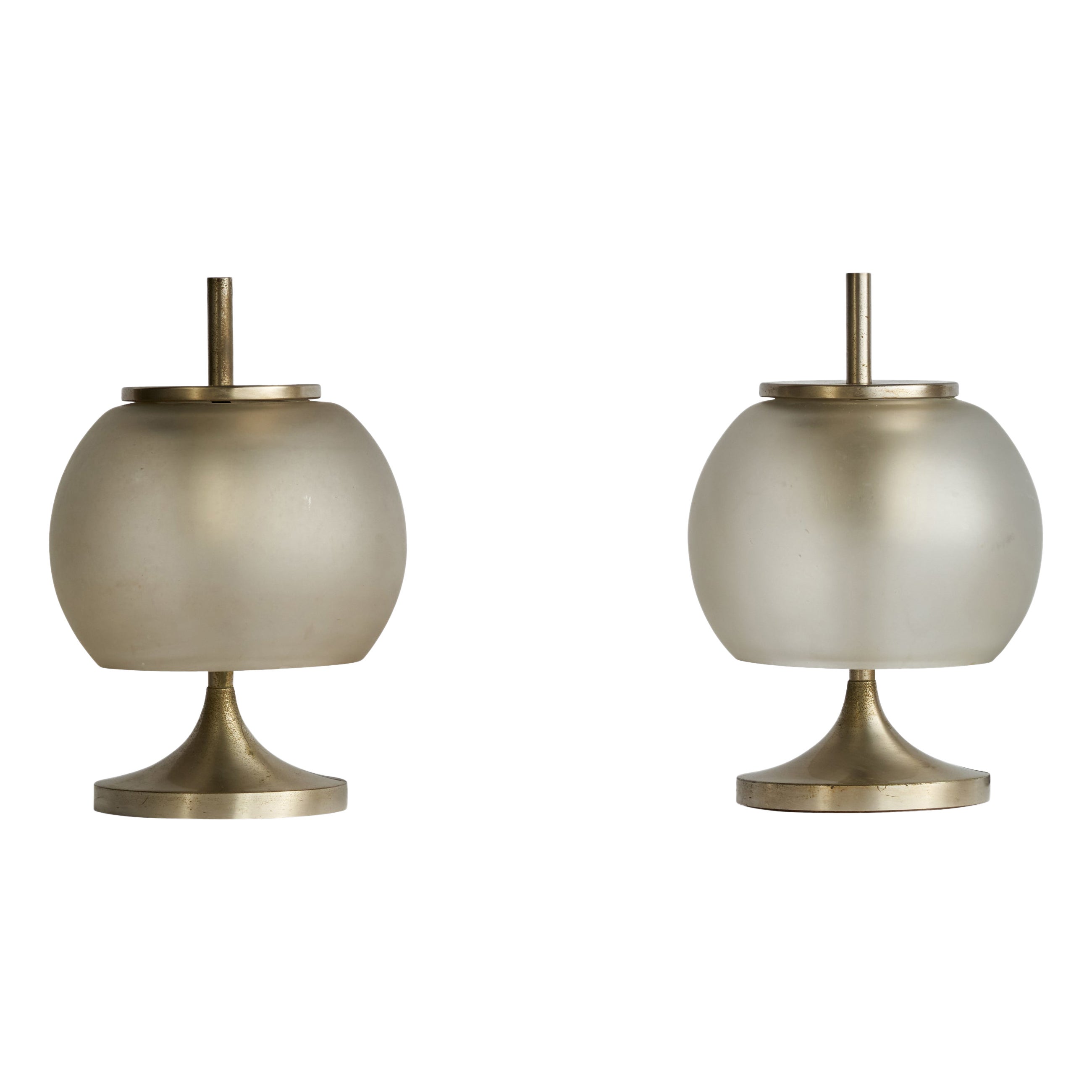 Emma Gismondi, Table Lamps, Nickel-plated brass, Glass, Italy, 1960s For Sale