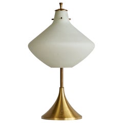 Vintage Italian Designer, Table Lamp, Brass, Glass, Italy, 1950s