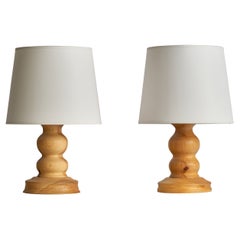 Vintage Swedish Designer, Table Lamps, Pine, Sweden, 1970s