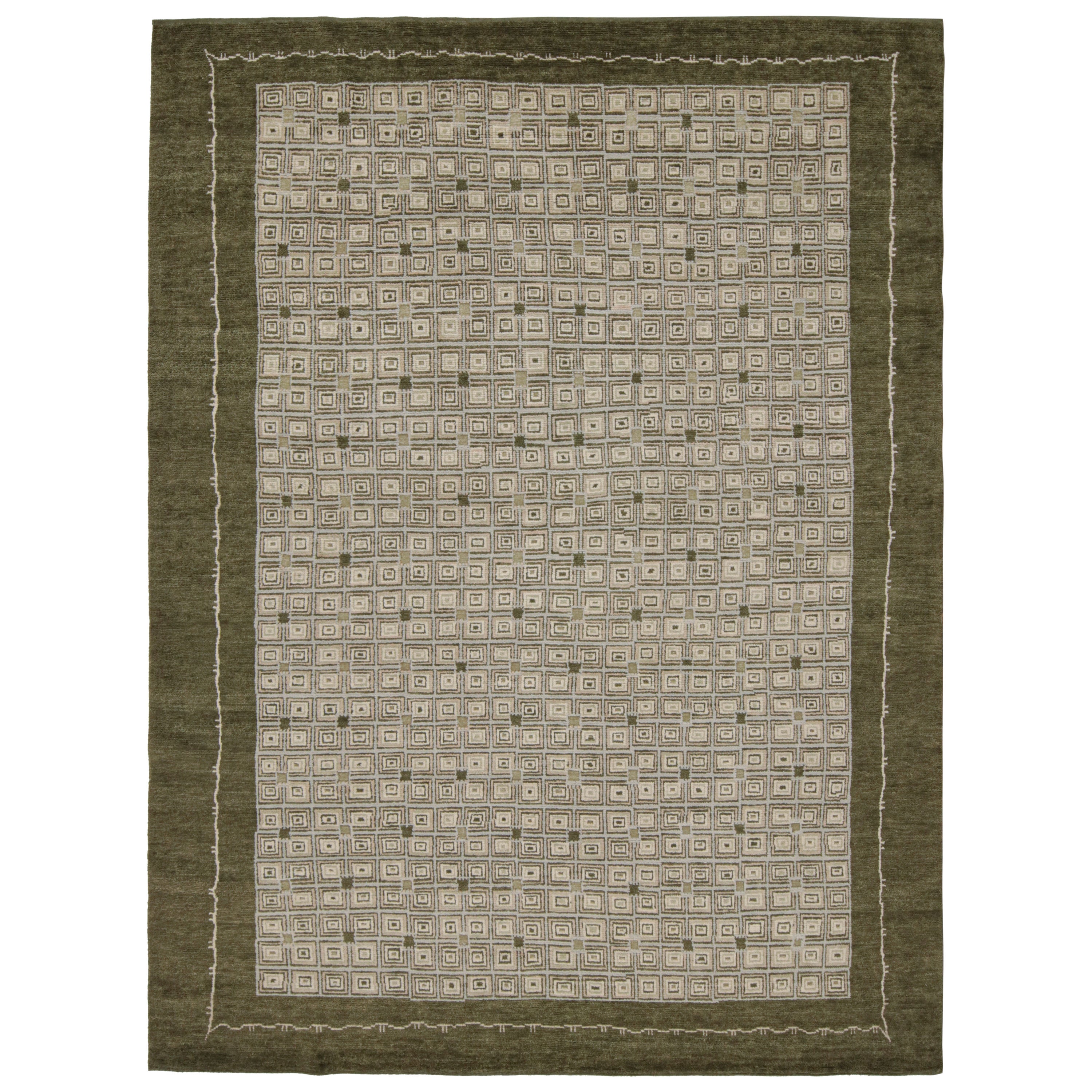 Rug & Kilim’s Modern French Art Deco Style Rug in Green with Geometric Pattern For Sale