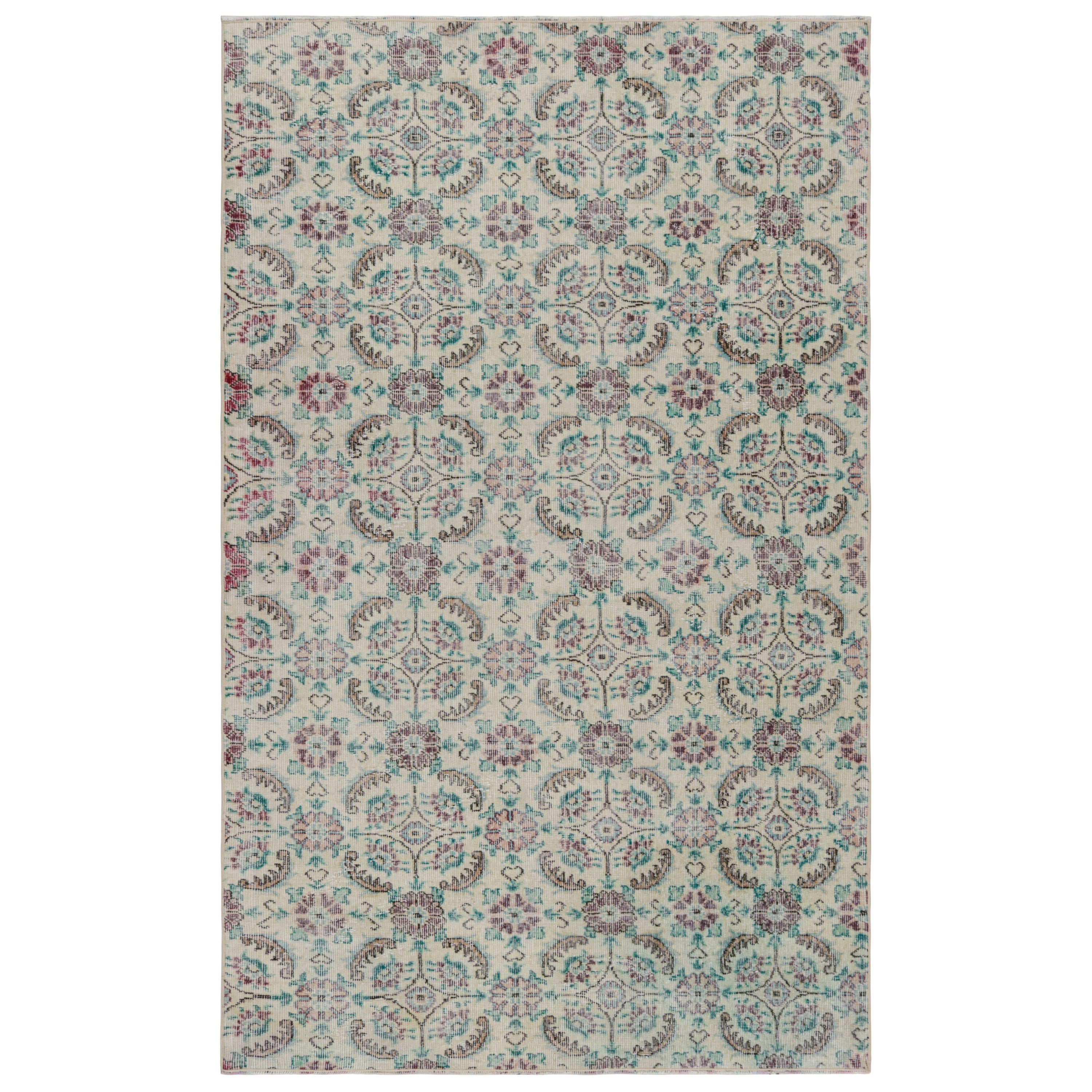 Vintage Zeki Müren Teppich in Beige mit floralen Mustern, von Rug & Kilim 