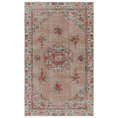 Vintage Zeki Müren Art Deco Rug in Pink with Floral Medallion, from Rug & Kilim