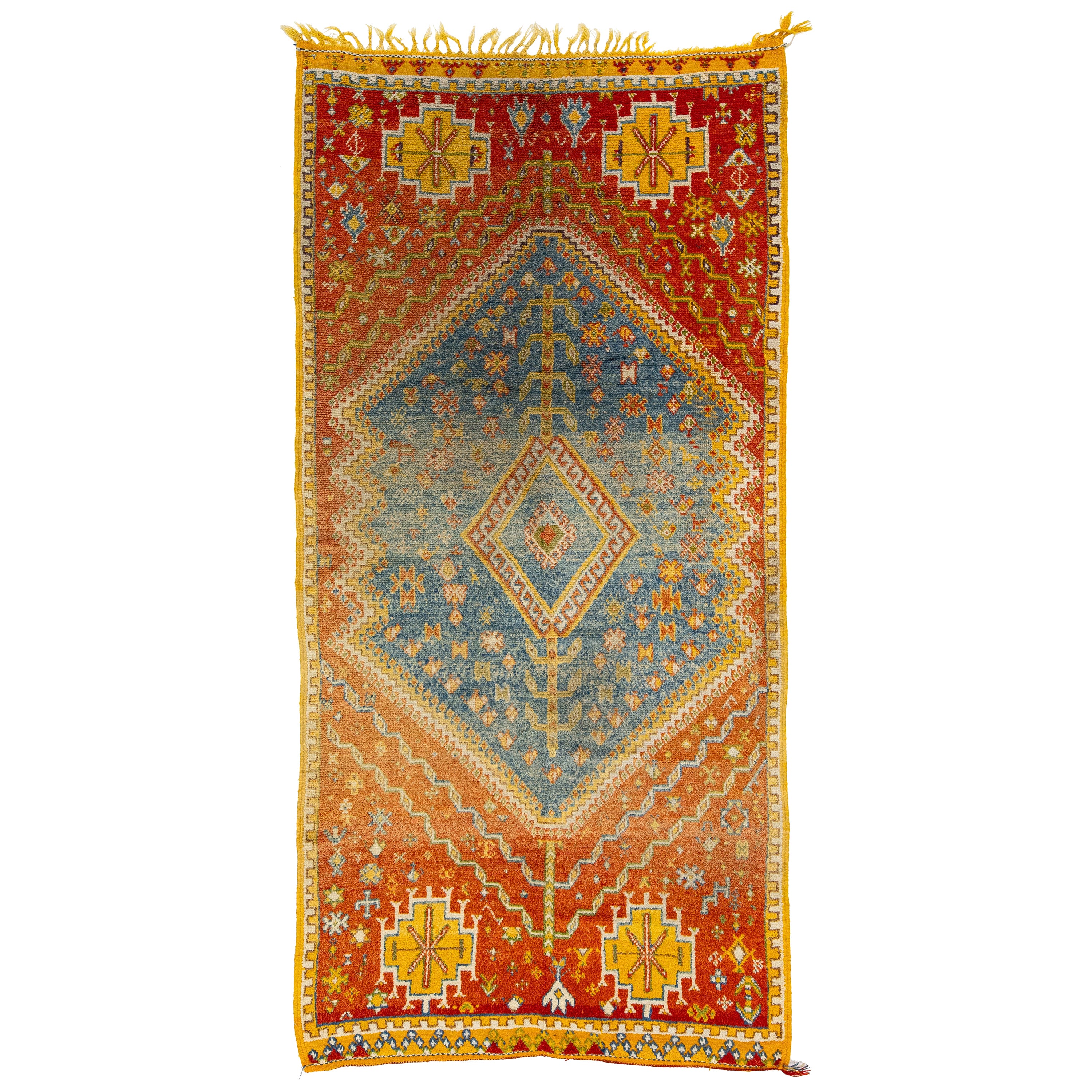 Antique Moroccan Handmade Orange Geometrical Wool Rug For Sale