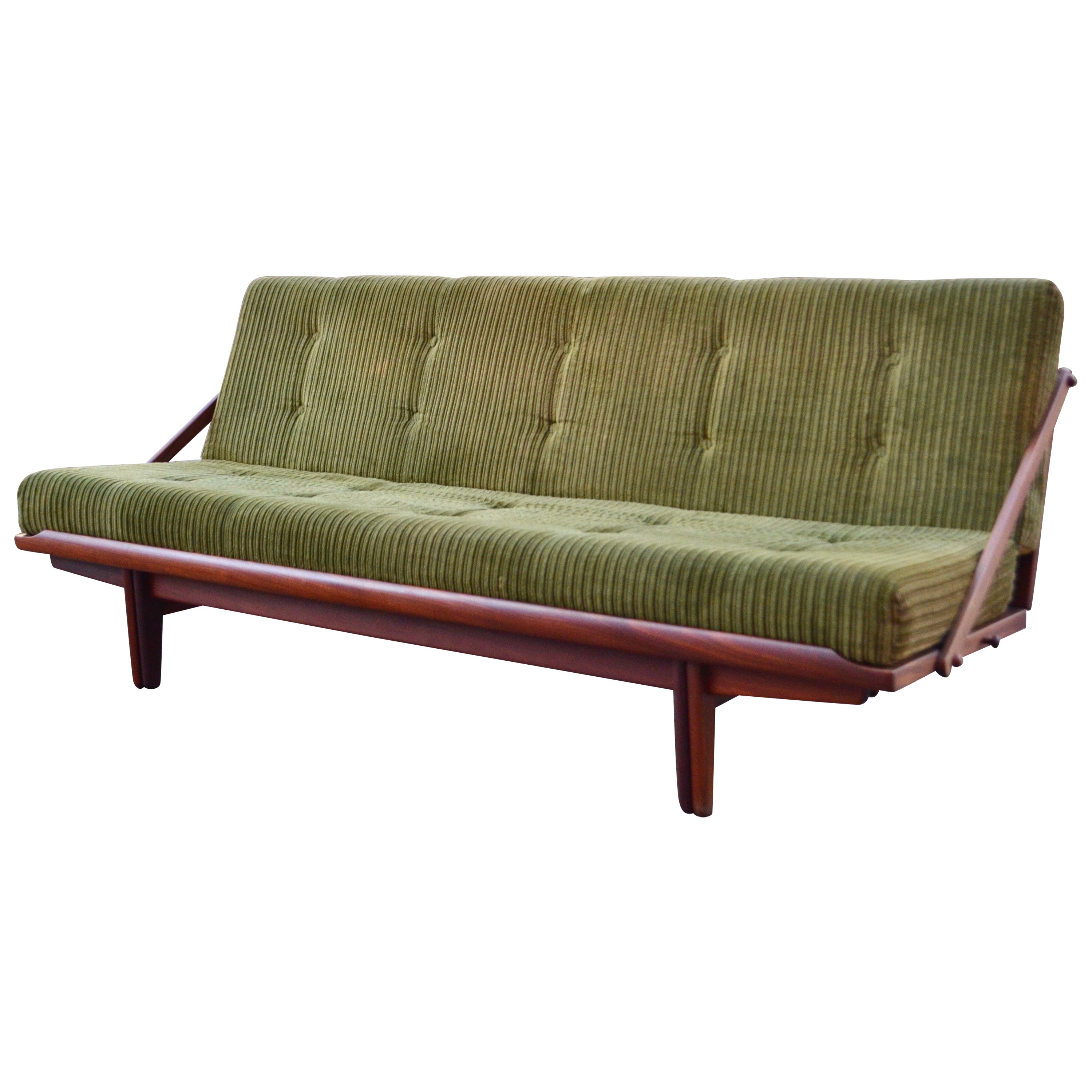 Poul M Volther Daybed Sofa Model 981 DIVA by Frem Røjle, Teak 60ties green cord For Sale