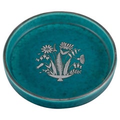 Wilhelm Kåge for Gustavsberg. Low Art Deco ceramic bowl with silver decoration