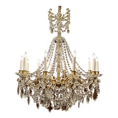 Antique French Gold Bronze and Baccarat Crystal 12 Light Chandelier, Circa 1890.