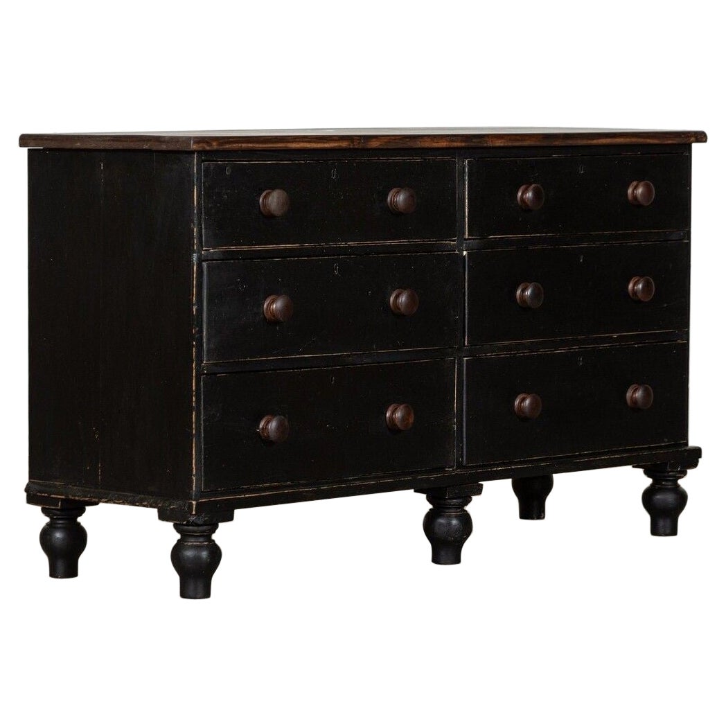 Large 19thC English Ebonised Pine Bank Drawers For Sale