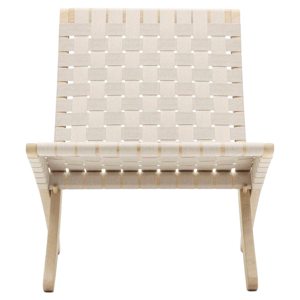 MG501 Cuba Chair in Oak Wood Frame with Natural Color Cotton Webbing Seat For Sale