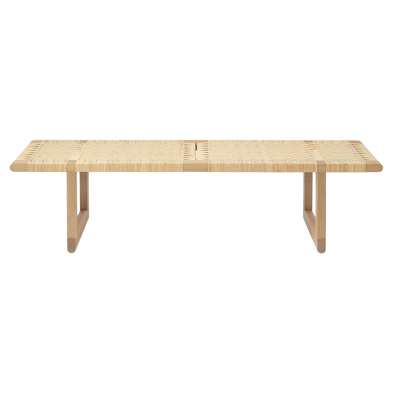 BM0488L Long Table Bench in Oak Oil Wood Frame with Canework Top *Quickship* For Sale