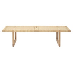 BM0488L Long Table Bench in Oak Oil Wood Frame with Canework Top *Quickship*