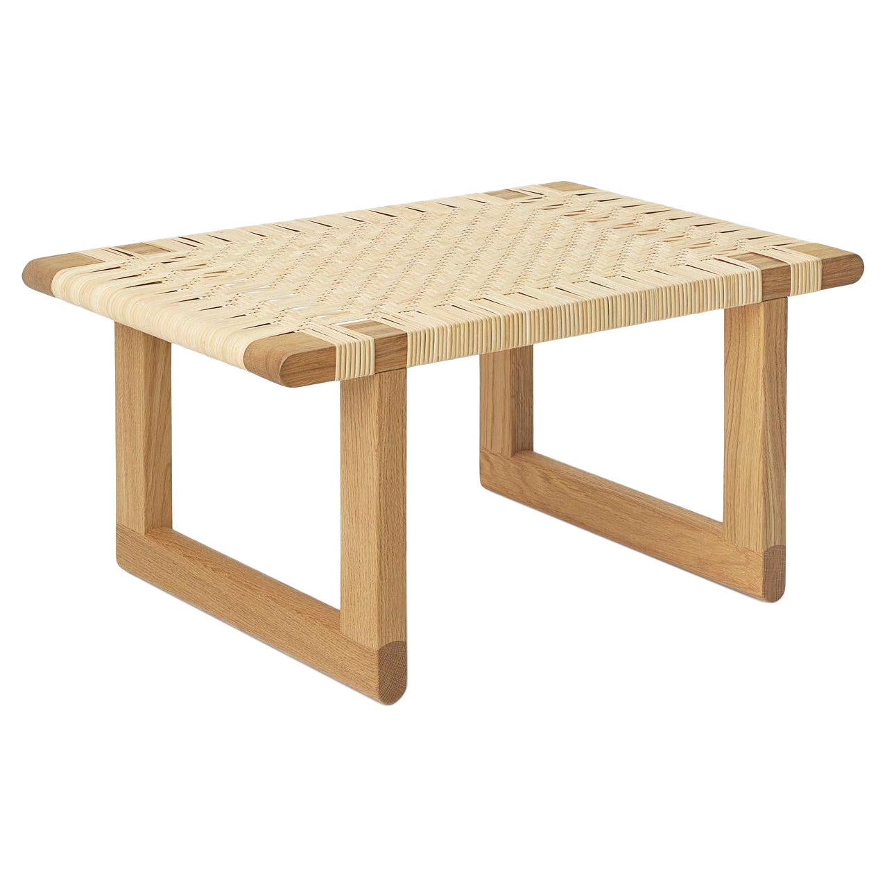BM0488S Short Table Bench in Oak Oil Wood Frame with Canework Top *Quickship* For Sale