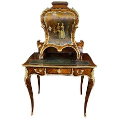19th Century Louis XV Kingwood Rosewood Writing Desk Table Vernis Martin Style