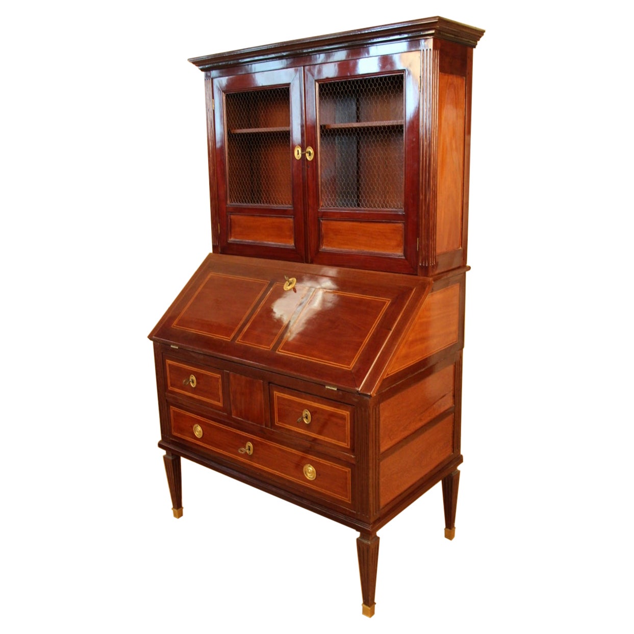 Scriban Bookcase In Solid Mahogany, 18th Century, Louis XVI, Port Furniture For Sale