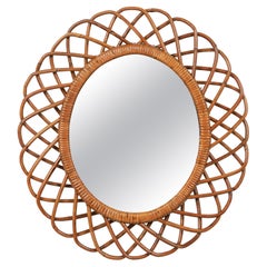 Midcentury Rattan and Bamboo Oval Wall Mirror, Italy 1960s