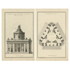 Antique Neoclassical Visions: De Neufforge's Temple Designs Original Engravings, ca.1770