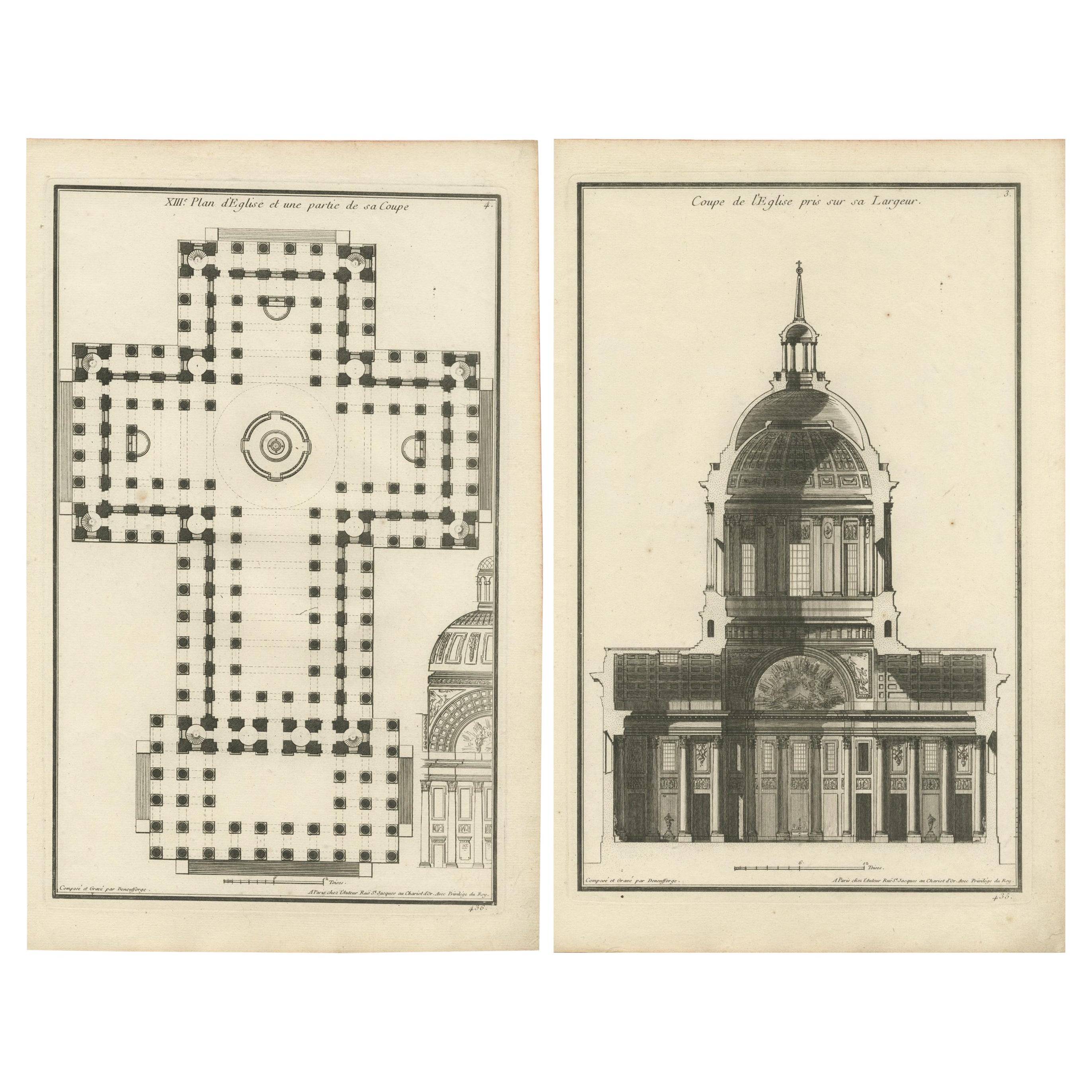 Neoclassical Sanctum: De Neufforge's Ecclesiastical Engravings of a Church, 770 For Sale