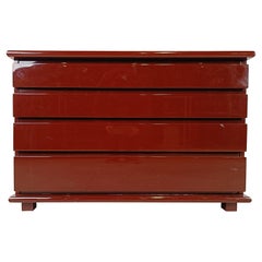 Red lacquer chest of drawers, 1970s