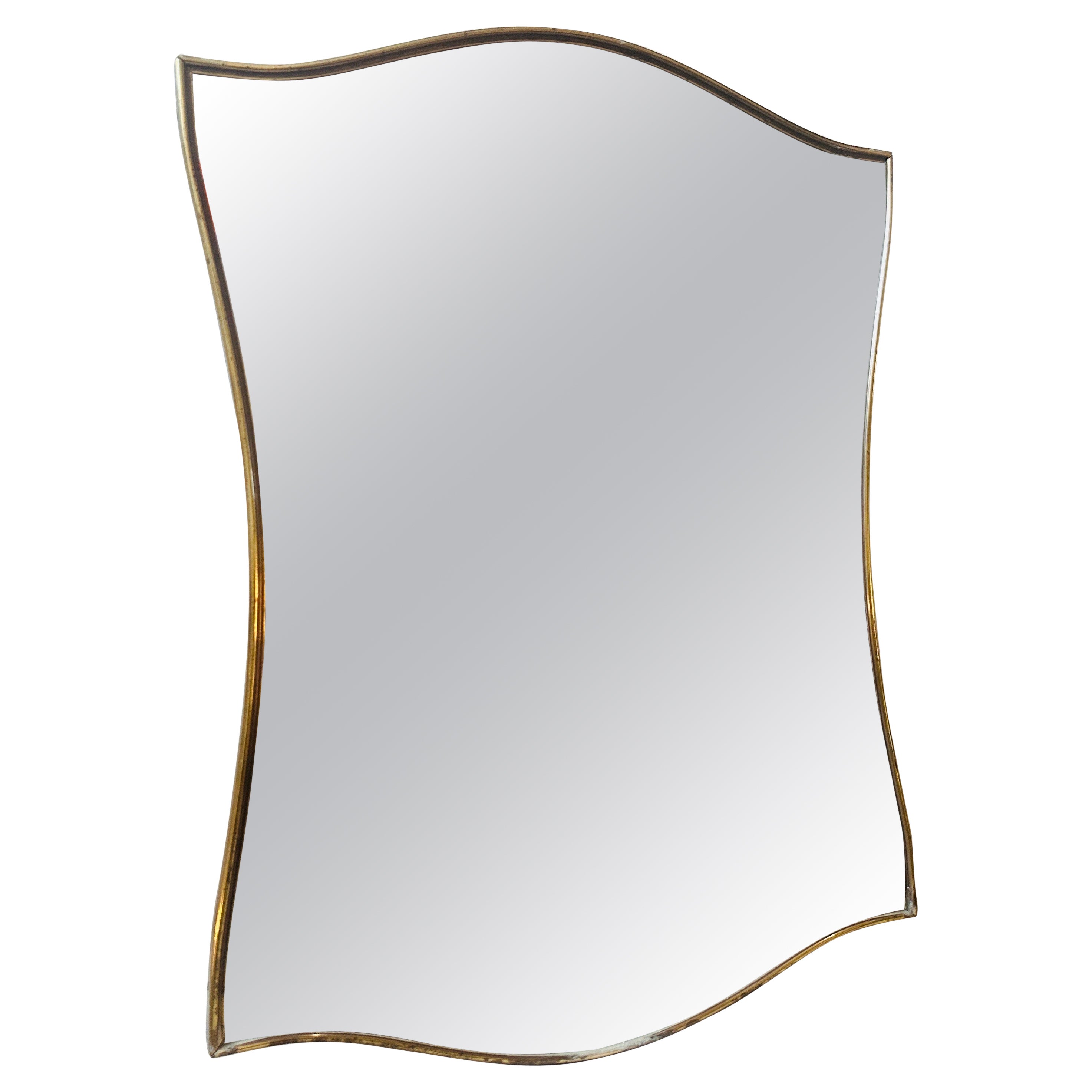 1960s Mid-century Modern Brass Italian Wall mirror in the manner of Gio Ponti For Sale