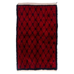 4.3x6 Ft Handmade Turkish Vintage Tulu Rug in Burgundy Red & Dark Blue, All Wool